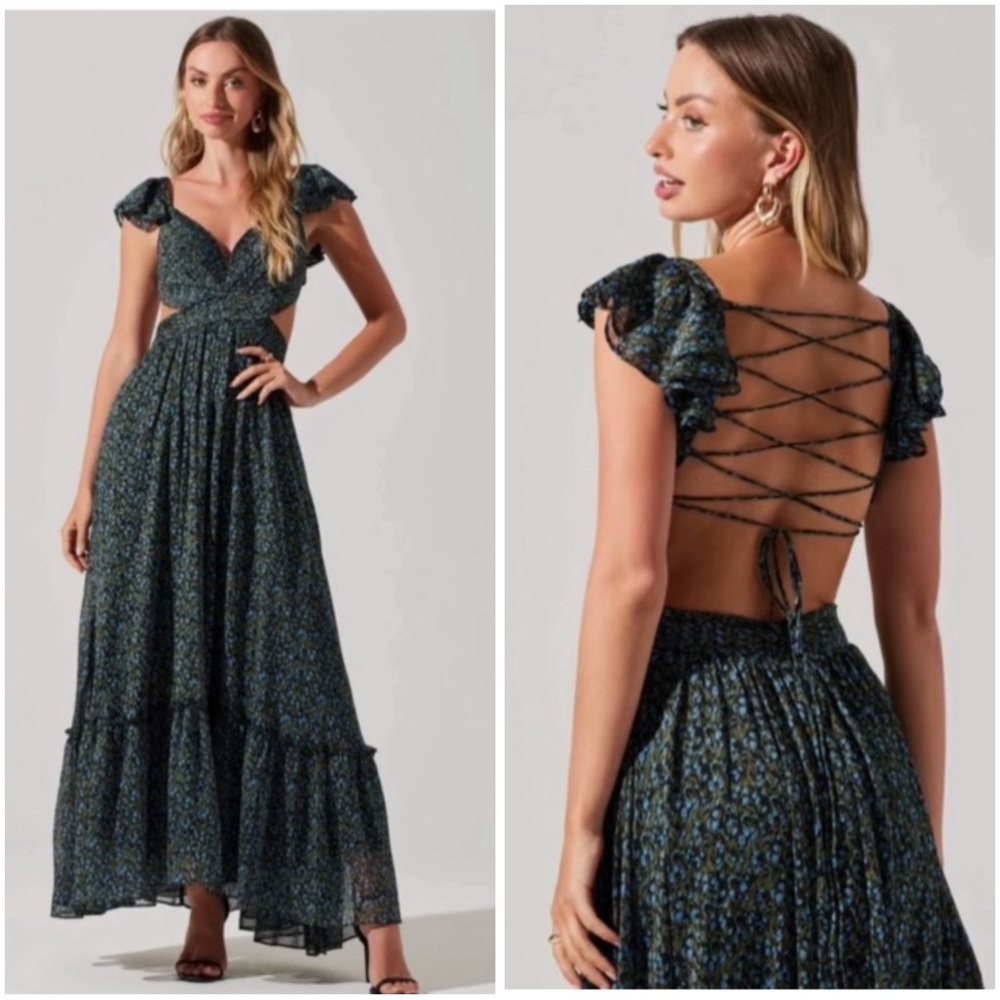 Astr Navy Floral Crisscross Maxi Dress